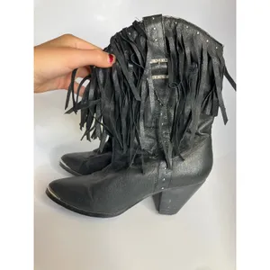 Dingo leather black‎ fringe cowboy boots western women's size 9.5 Festival rodeo thumbnail 3