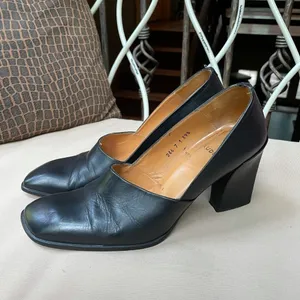 Audrey Square Toe Leather‎ Heels Black 9.5 39.5 thumbnail 3