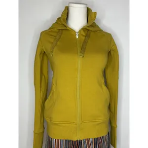 Athleta Triumph Hoodie Mustard Yellow Full Zip Sweatshirt XS TP Thumbholes thumbnail 2