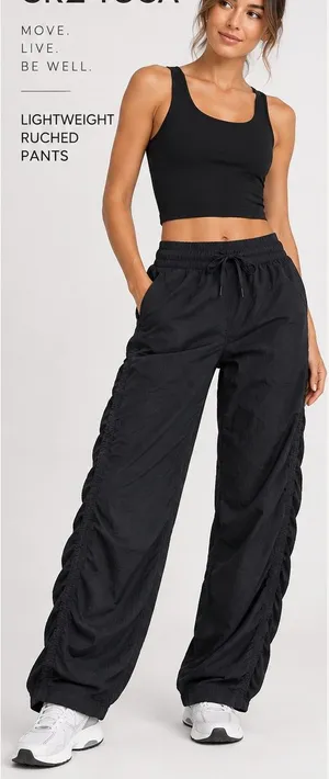 CRZ YOGA Women’s Black Ruched Pants Size XS Drawstring Lightweight NWOT thumbnail 1