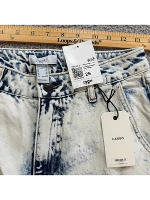 Forever 21 Premium Denim Cargo Jeans 25 Women Light Relaxed Fit Baggy Wide Y2K thumbnail 5
