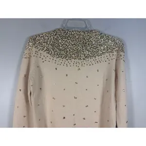 Moda International Cardigan Womens M Beige Silk Sequin Beaded Star thumbnail 12