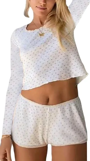 Cropped Tank Tops High Waist Shorts Pajamas Set thumbnail 1