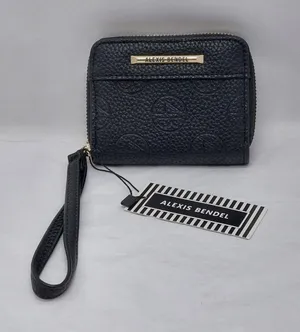 Alexis Bendel Womens Wristlet Wallet Black Pebbled Zip Around Coin Card Holder thumbnail 1