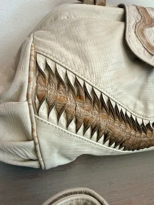 Vintage 80s Structured Doctor Bag Croc Embossed Leather Chunky Statement Purse thumbnail 3