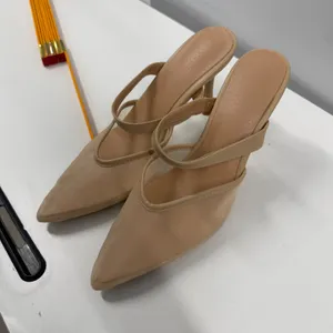Nude Mesh Pointed Toe Mules Double Strap Stiletto Heels Beige Size 8.5 Tan thumbnail 8