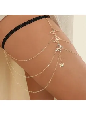 BUTTERFLY Gold Black Showgirl Thigh Chain One Size NEW thumbnail 2