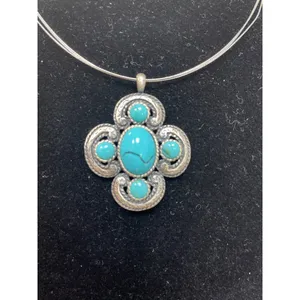 NY Turquoise stone Silver Necklace and turquoise stone leather Bracelet SKU 9687 thumbnail 6