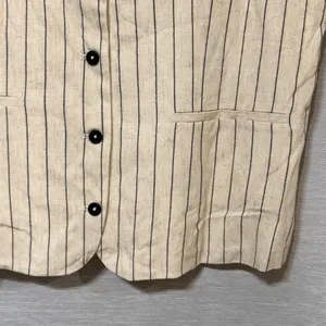 Thread & Supply Women Oatmeal Black Pinstripe Linen Blend Button Front Vest L thumbnail 4