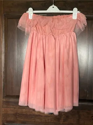 Shein Pink Tulle Strapless Dress with Black Satin Bow Size Small thumbnail 4