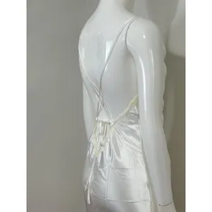 White Satin Lace Slip Dress Backless Strappy Maxi Nightgown Women’s Size S⁠ thumbnail 9