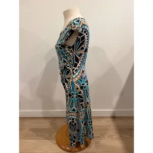 Focus Studio Geometric Kaleidoscope Print Ruched Side Cap Sleeve Dress Blue 6 thumbnail 3