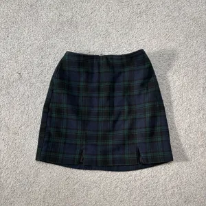 Hollister Navy & Green Plaid Wool Blend Mini Skirt with Front Slits thumbnail 3