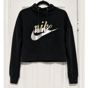 Nike Metallic Gold Silver Graphic Cropped Hoodie Black Size Small thumbnail 2