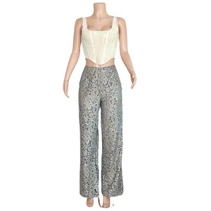 HOUSE OF CB Mara Metallic Floral Lace Pants, Silver, Medium thumbnail 4