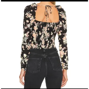 Free People Size-L/G Top Hilary‎ Printed Floral Cropped Black thumbnail 2