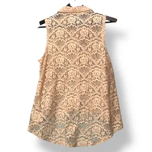 Womens Lace Sleeveless Blouse Peach M Sheer‎ Romantic Soft Girl Top Coquette thumbnail 2