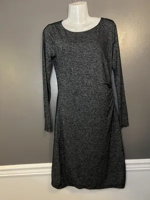 LOFT Dress Womens Small Gray Knit Long Sleeve Ruched Side Sheath Work Office thumbnail 2
