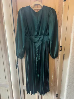 Baltic born green satin pleated dress thumbnail 2
