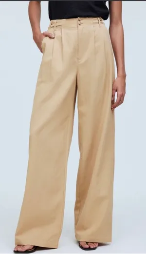 Madewell The Harlow Wide-Leg Pants in Tan thumbnail 1