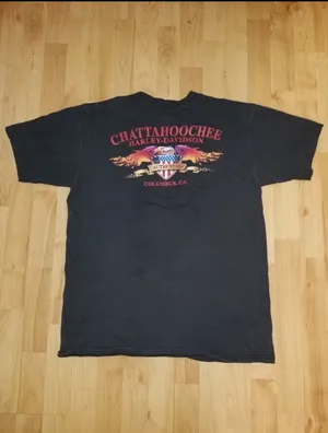 Vintage Harley Davidson Shirt Men L Black Chattahoochee Eagle Flag Faded Y2K USA thumbnail 2