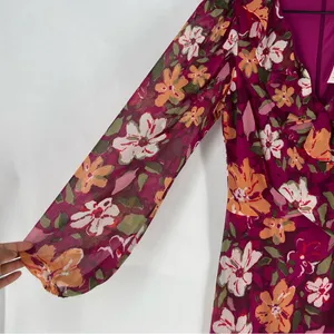 Maggy London Desert Bloom Floral Long‎ Sleeve A-line Dress In Wine Ruffle Trim 2 thumbnail 8