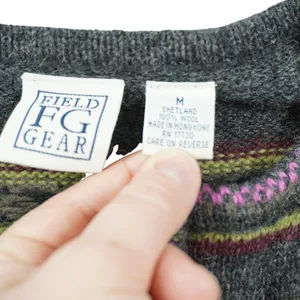 Field Gear Women's Medium Shetland Wool Sweater Quarter Zip Fair‎ Isle Striped thumbnail 4