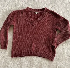 Rag Poets Burnt Maroon Knit V Neck Sweater size S thumbnail 1