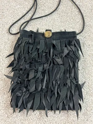 Kathryn Laibson Black Suede Fringed Crossbody Bag Boho‎ Festival Button Closure thumbnail 1