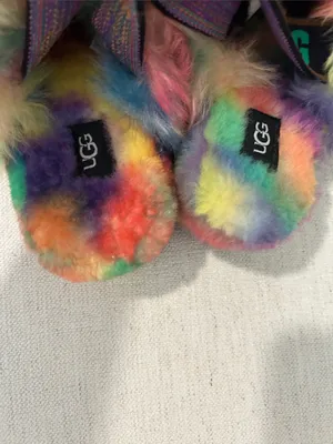 UGG Fluff Yeah Pride Slipper women's, Rainbow Tied dye, size 7, NEW with tags thumbnail 8