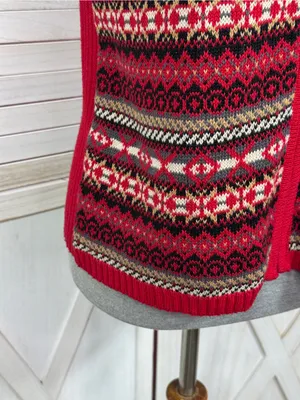 Vintage Requirements Fair Isle V Neck Zip‎ Up Sweater Vest Red Multi Medium thumbnail 6