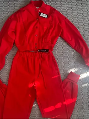 SWANK Red Cropped Jacket & Jogger Sweatpants Set thumbnail 2