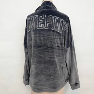 Victoria's Secret Pink Varsity Velour Cowl Neck Sweatshirt Color Gray Shine med thumbnail 2