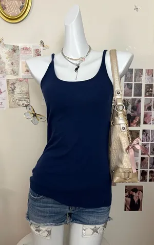 Quality Goods Navy Blue Cotton Scoop Neck Tank Top Size M thumbnail 1