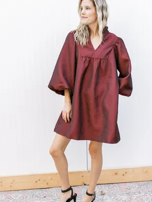 NWT Jodifl Women Size Small Solid Textured Fabric Puff Sleeve Babydoll Dress NEW thumbnail 8