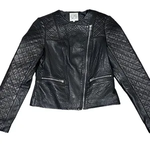 Dawn Levy Black Quilted Genuine Leather Moto Jacket Size Small thumbnail 2