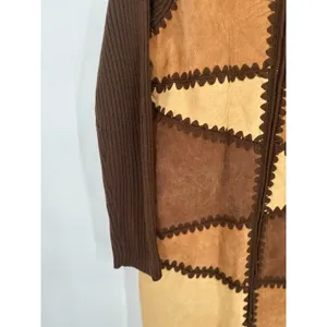Vintage Y2K Misdemeanor‎ Patchwork Suede Hooded Duster Cardigan Sweater Jacket L thumbnail 4
