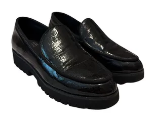 Donald Pliner Eclipse Black Crinkle Patent Platform Loafers 7 thumbnail 1
