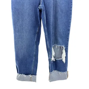 Abercrombie‎ & Fitch 90s Straight Ultra High Rise Distressed Blue Jeans 32 14R thumbnail 3