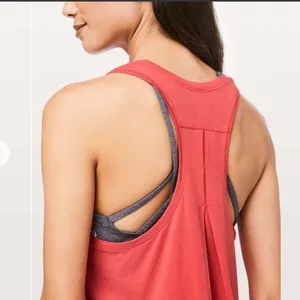 Lululemon Love Tank Top Pleated Racerback Poppy Coral Pima Cotton Size 10 thumbnail 5