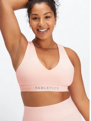 Fabletics On-The-Go Medium Impact Sports Bra Soft Shell Pink Padded Pocket Sz XL thumbnail 1