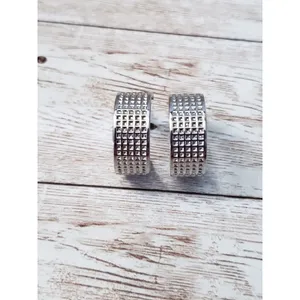 Vintage Clip On Earrings - Square Design Silver Tone Hoops 7/8" thumbnail 2