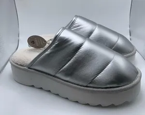 NIB Anthropologie Maeve Puffy Platform Slippers L 10-11 metallic silver slip on thumbnail 1