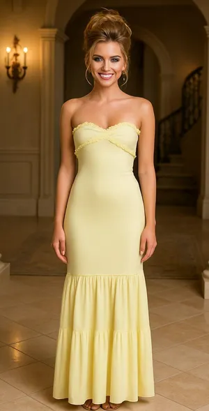 NWT - Meshki Olivette Strapless Chiffon Maxi Dress in Lemon Sherbert- Size M thumbnail 1