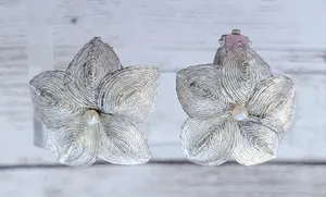 Vintage Clip On Earrings Large Silver Tone Flower - Tarnished/Loose Clip thumbnail 1