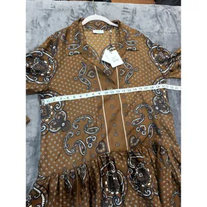 NWT Sandro Aurelie Paisley Silk Shirt Dress Brown Bandana Print Ruffle 40 L thumbnail 6