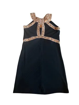 Free People Black Gold Embroidered Halter Mini Dress Beaded Trim Small Women's thumbnail 2