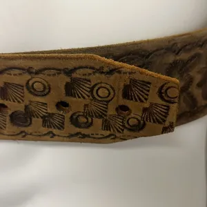 Brown Western Leather Embossed Floral Inspired Belt with Shiny Silver Hardware thumbnail 5