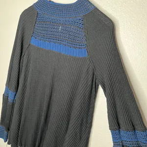 Free People Black Blue Snow Day Knit Thermal Top Medium thumbnail 3