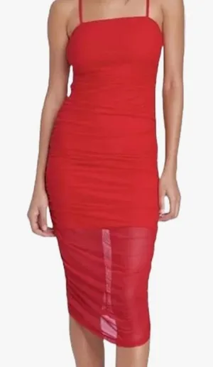 Wild Fable Women Elegant Red Spaghetti‎ Strap Dress Ruched Mesh Dress Sheer M thumbnail 1